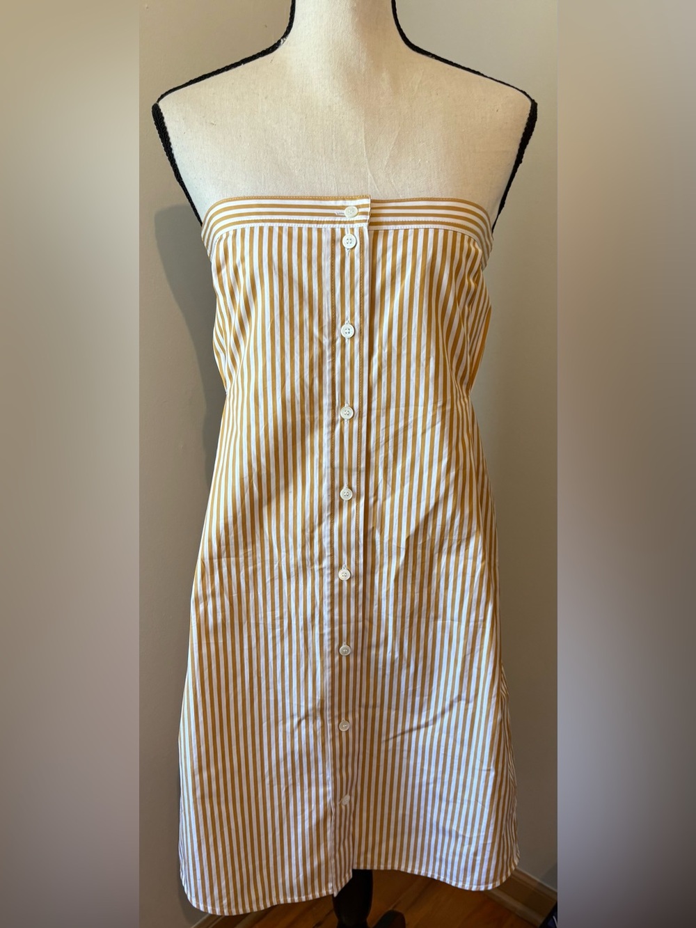 Victoria Beckham Made in France Mustard Yellow Striped Button Up Dress Size 4